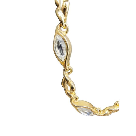 Gold Plated Chain Necklace W/ Marquise-Cut Clear Stones Adjustable Clasp 18" - Picture 10 of 16